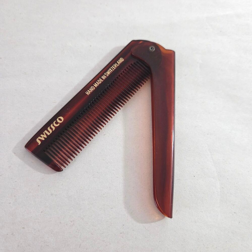 Vintage Swissco Handmade in Switzerland Tortoiseshell Pattern Folding Fine Comb